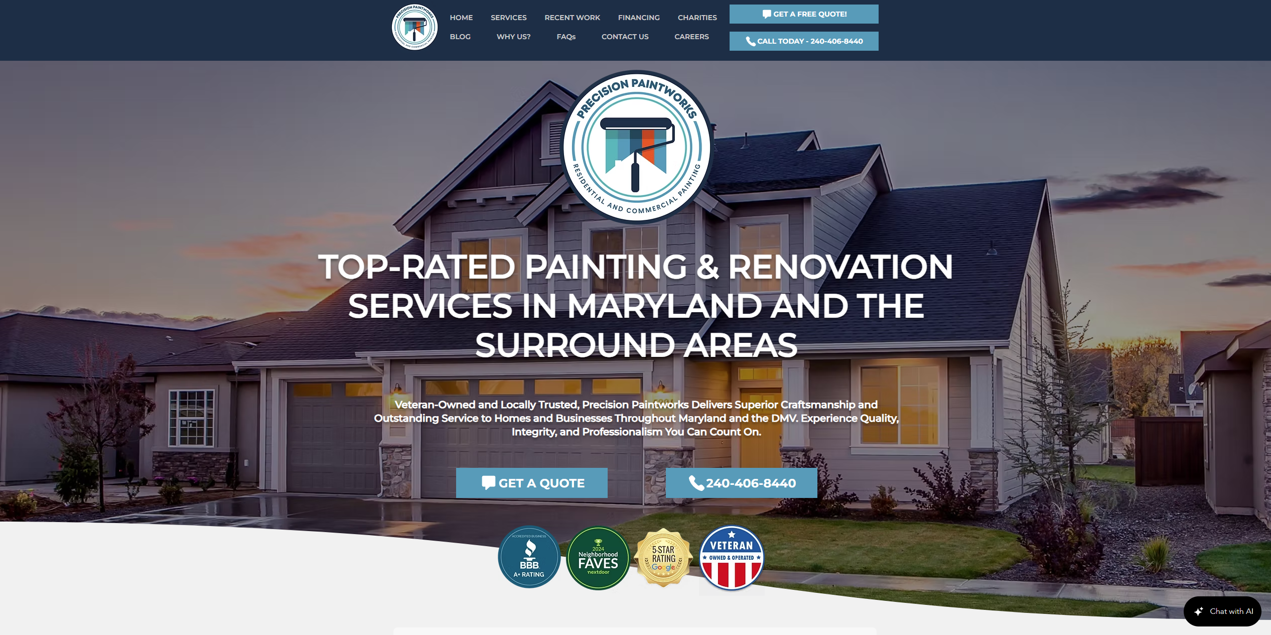 An image of Precision Paintworks website